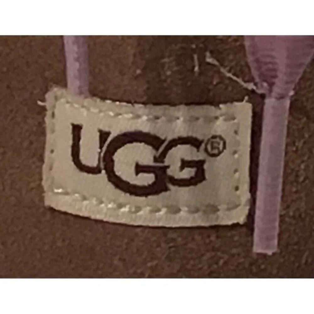 UGG Kids Brown Suede Side Zip Boots with Purple Back Ribbon‎ Detail Size 36
